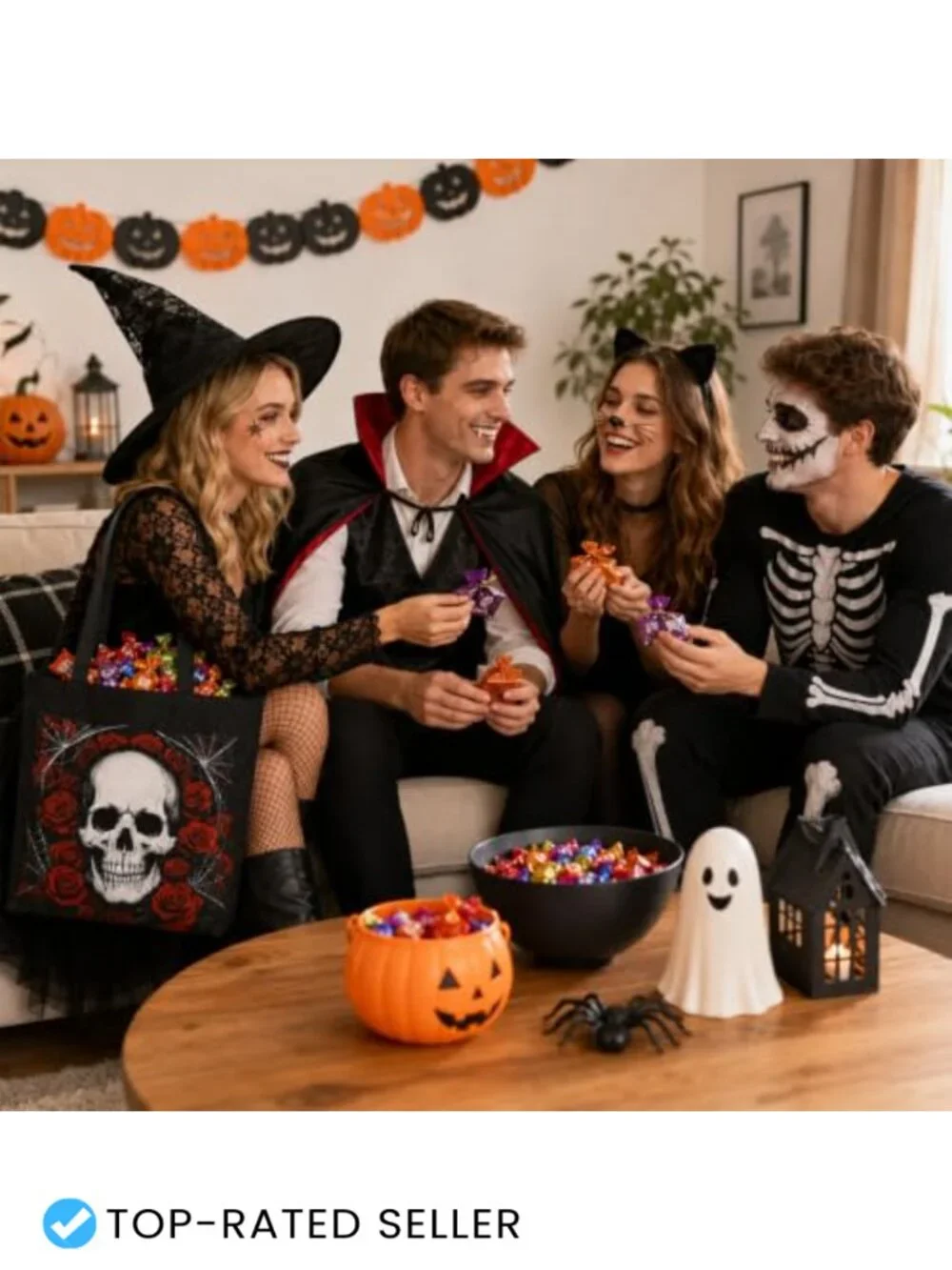 Halloween Canvas Tote Bag Gothic Skull Skull Skeleton Trick Or Treat Party
